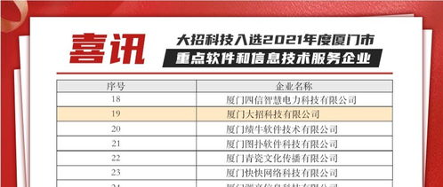 大招科技實(shí)力獲認(rèn)可，榮膺廈門(mén)市重點(diǎn)軟件和信息技術(shù)服務(wù)企業(yè)
